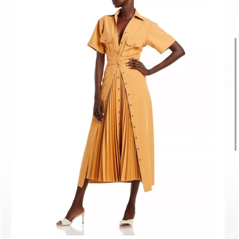 A.L.C. Florence Tan Layered Pleated Crepe Midi Dress - Picture 4 of 7